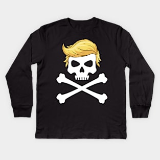Trump Danger Skull with Donald hair Kids Long Sleeve T-Shirt